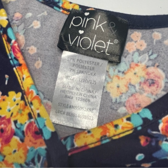 Pink & Violet Girls 10/12 Navy Blue Floral Faux Wrap Dress PRELOVED - Picture 2 of 8